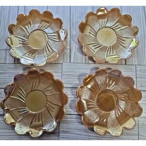 Vintage Anchor Hocking Fire King Peach Luster Lotus Blossom Saucers Lot of 4